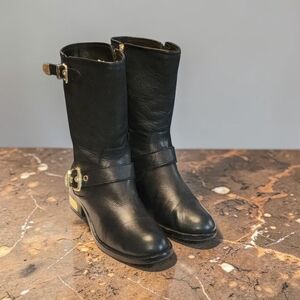 Women Vintage Leather Black Moto Boots By Vince Camuto Size 7.5M